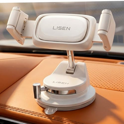 LISEN Suction Phone Mount for Car, [Ultra Suction & 95% Cases Friendly] Car Phone Holder Mount Vacuum Dashboard Phone Holder, Car Cell Phone Holder for iPhone 17 16 15 14 Pro Max Air Galaxy S26 S25 - color: White