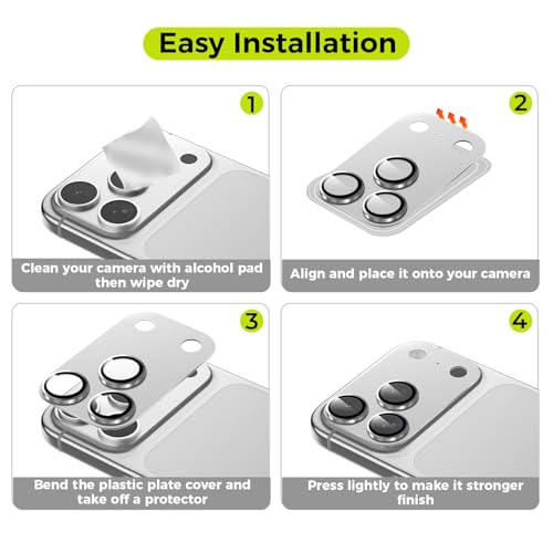 2-Pack for iPhone 17 Pro Camera Lens Protector - [Not Easy to Break] [Strong Adsorption] [Case-Friendly] Metal Aluminum Alloy Tempered Glass Rear Camera Screen Protector - Silver - size: 17 Pro Silver