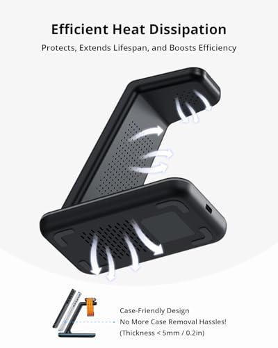 Wireless Charger for Samsung&Android: JoyGeek 3 in 1 Charging Station for S26/S25/S24/S23/S22/S21/S20/Note20/Z Fold&Flip, Galaxy Watch8/7/6/5/4/3/Active2/1, Not for Galaxy Watch9 / Ultra2 - color: Black
