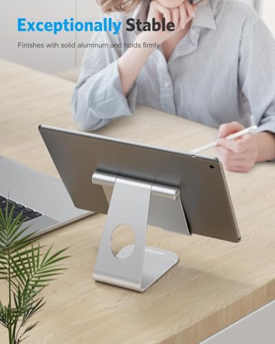 OMOTON T1 Adjustable Tablet Stand for Desk, Aluminum Holder for iPad Silver - color: Silver
