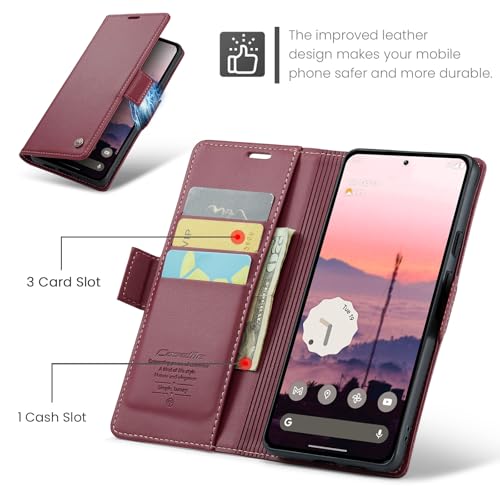 Wallet Case for Google Pixel 10/Google Pixel 10 Pro, Magnetic Flip Case with RFID Blocking Card Holder Kickstand for Women Men, Shockproof Durable Protective Phone Cover (Red) - color: Red