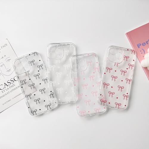 NITITOP Compatible with iPhone 16 Pro Max Case Clear Cute Bow Ribbon Love Heart Pattern for Women Girls Bowknot Full Camera Lens Soft TPU Slim Shockproof Protective Cover - White - color: White, size: iPhone 16 Pro Max