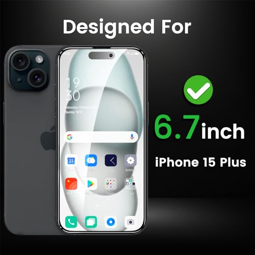 Romkasi 4 Pack Privacy Screen Protector for iPhone 15 Plus 6.7 Inch with 4 Pack Camera Lens Protector, Anti Spy Tempered Glass Film, Anti-Scratch, Touch Sensitive, Case Friendly - color: iPhone 15 Plus