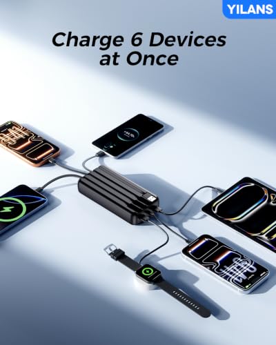 YILANS Portable Charger 50000mAh, 22.5W Power Bank with Built-in 4 Cables - color: Black