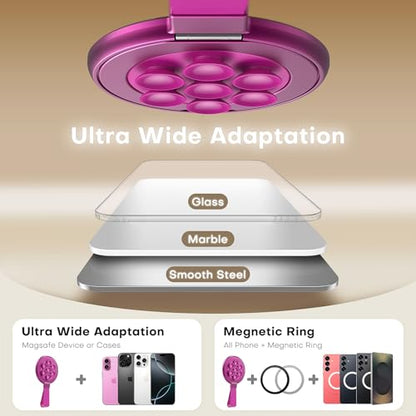 TAURI for Magsafe Suction Phone Grip - Universal Magnetic Suction Grip, 360° Rotating Hands-Free Holder, Silicone Suction Grip for iPhone 17 Pro Max/16/Android/S25,Hot Pink - color: Hot Pink
