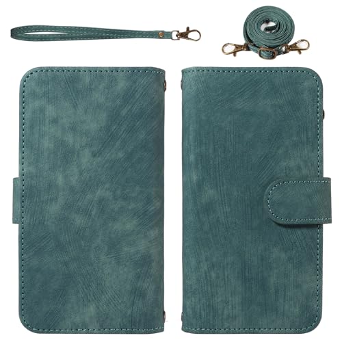 Asuwish Phone Case for Samsung Galaxy S22 5G Zipper Wallet Detachable Magnetic Cover with Tempered Glass Screen Protector Crossbody Lanyard Strap Card Holder S 22 22S 4G G5 6.1 inch Women Girls Blue - color: Blue