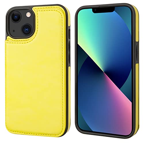 ONETOP for iPhone 13 Wallet Case with Card Holder,Yellow | Kickstand,ID/Cash Holder,Case Wallet with Card Slots,Double Magnetic Clasp,Durable PU Leather Shockproof Cover for Women Men - color: Yellow