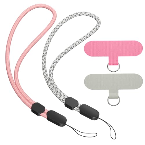 SURDOCA Adjustable Phone Lanyard Wrist Strap, Camera Wrist Strap, Nylon Wrist Lanyard, Anti Theft Strap, Lanyard for Earphone, USB Flash Drive, ID Name Tag Badge (No Paw) - color: Pink & Speckled Grey (No Paw)