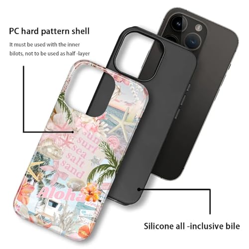 Case for iPhone 15, Cute Phone Case, Aloha Summer Collage | Hybrid 2-Layer Phone Cover，Military-Grade Protection Durable Shockproof Anti-Scratch Cases - color: Pink Aloha Summer Collage, size: Iphone 15