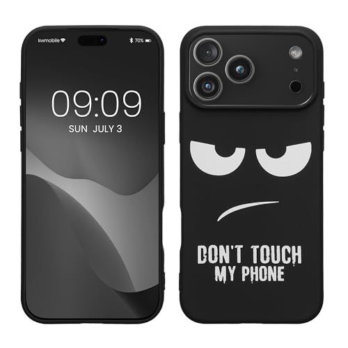kwmobile TPU Silicone Case Compatible with Apple iPhone 17 Pro Max - Case Soft Cover - Don't Touch My Phone White/Black - size: iPhone 17 Pro Max