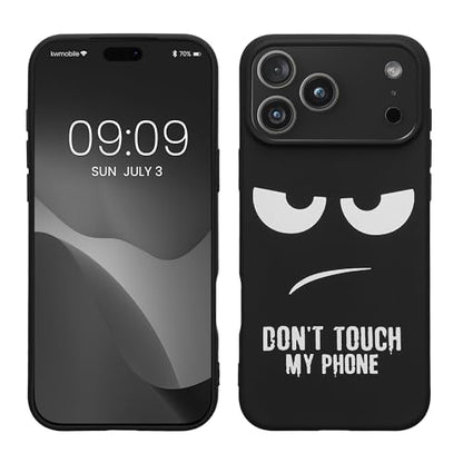 kwmobile TPU Silicone Case Compatible with Apple iPhone 17 Pro Max - Case Soft Cover - Don't Touch My Phone White/Black - size: iPhone 17 Pro Max