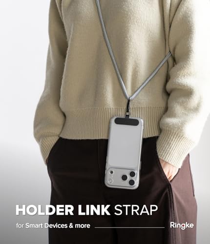 Ringke Holder Link Black, Adjustable Crossbody Strap with Cell Phone Tether Tab, Universal Multifunctional Lanyard Patch - color: Silky Silver