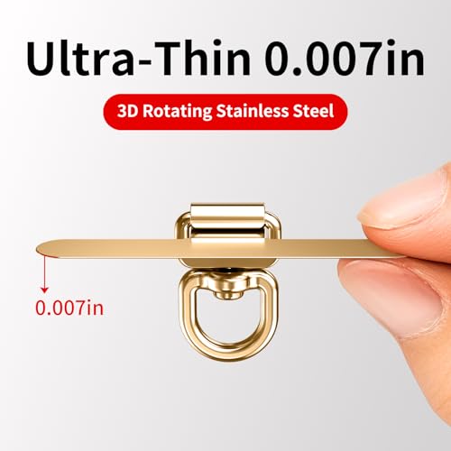saxsion Phone Tether Tab & Lanyard Tab, 360° Swivel Clip - Ultra Thin Stainless Steel Universal Patch for All Phone Cases - color: Champagne Gold*2