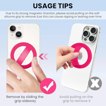 Magnetic Silicone Ring Grip Phone Holder, Loop Grip Phone Holder,Magnetic Phone Loop,Magsafe Phone Grip,Compatible with Magsafe for iPhone 16/15/14/13/12 Series (Pink) - color: Rose Red