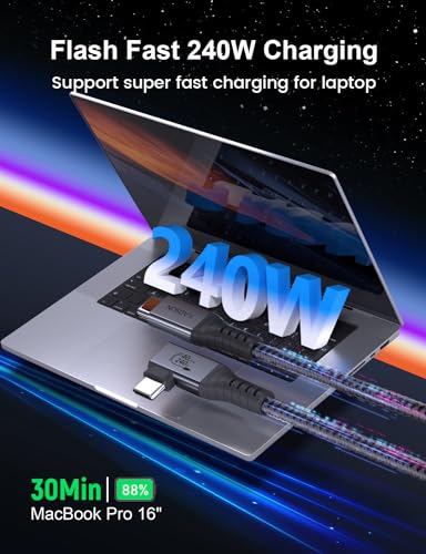 XAOSUN Right Angle USB 4 Cable for 90 Degree Thunderbolt 4 Cable Grey 3.3FT - size: 3.3FT