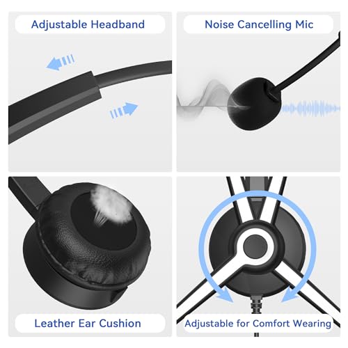 Wantek Cisco Phone Headset for Landline Office Phone,Noise Canceling Microphone and Mute Switch,Telephone Headset Compatible with Cisco IP-7940 7942 7945 7960 7962 7965 7811 7821 8811 8841 8845 8851 - color: Gray