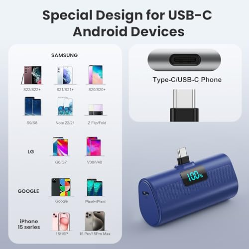 [2-Pack]Portable Charger for iPhone 16/15 Series,5200mAh PD USB C Power Bank Built-in USB-C Connector,Battery Pack Compatible with iPhone 16/16 Plus/16 Pro/16 Pro Max/15 Series,Android(Black+Blue) - color: Black+Blue