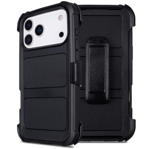for Case iPhone 17 Pro Max Case with Belt Clip Holster Heavy Duty Black | Protective iPhone 17 ProMax Case Kickstand Shockproof Dustproof Port Sturdy Defender Cover for iPhone 17 Pro Max Cases Black - color: Black