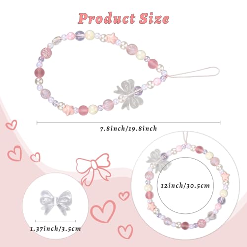 Pink Beaded Phone Wrist Straps, Y2K Phone Case Charms Camera Charm Strap, Lanyard Keychain Wristlet Aesthetic Cellphone Charm - style: 4 Pink Pink & Purple Dreamy