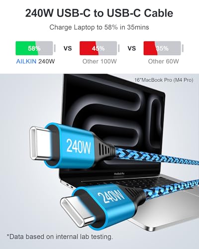 USB C to USB C Cable, 240W USB C Cable Fast Charging 6FT, PD 5A USB C Cable - color: Blue, Purple-240W Cable