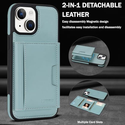 for iPhone 15 Plus Wallet Case, 2-in-1 Detachable Phone Case, Card Holder RFID Blocking, Fashionable Faux Leather Card Slot & Folding Design (Blue 6.7'') - color: Blue, size: iPhone 15 plus