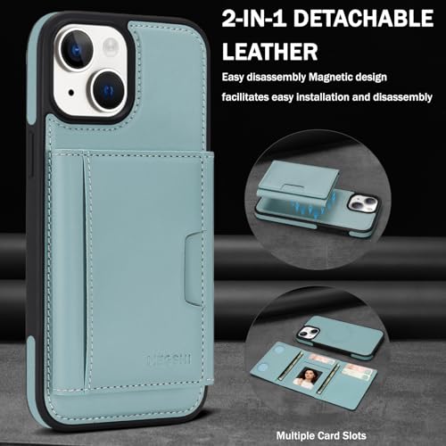 for iPhone 14 Wallet Case, 2-in-1 Detachable Phone Case, Card Holder RFID Blocking, Fashionable Faux Leather Card Slot & Folding Design (Blue 6.1'') - color: Blue, size: iPhone 14