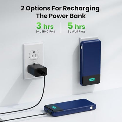 Portable Charger with Built-in AC Plug and Cables,13800mAh All in One USB C Fast Charging Power Bank,Travel Essentials Portable Phone Charger Battery Pack for iPhone 17/16/14,Galaxy,Android-Dark Blue - color: Dark Blue