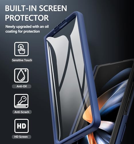 GBEE for Galaxy Z Fold 4 Case with Hinge Protection & Card Holder, Blue - color: Blue