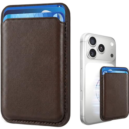 Magnetic Wallet Cell Phone Card Holder for Phone Case with Mag-Safe | Stronger Magnetic RFID Leather Phone Wallet Stick on Series of iPhone 17/16/15/14/13/12 and Pro/Promax, Dark Brown - color: Dark Brown, size: 1 Pack