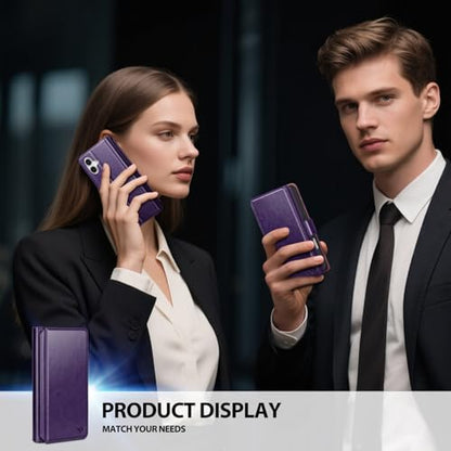 Compatible with iPhone 17 Case Wallet with Card Holder [7 Card Slot] Women Men,RFID Blocking Luxury PU Leather Phone Case Flip Folio Protector Cover Credit Card Slot Kickstand,Purple - color: Purple, size: iPhone 17