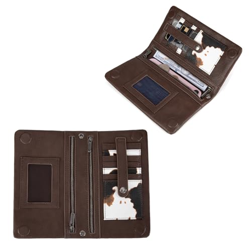 Wrangler Crossbody Wallet Wristlet Large Capacity Wallet Women RFID Blocking Bifold Large Long Clutch Credit Card Holder Purse with Crossbody Strap - color: B-coffee