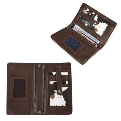Wrangler Crossbody Wallet Wristlet Large Capacity Wallet Women RFID Blocking Bifold Large Long Clutch Credit Card Holder Purse with Crossbody Strap - color: B-coffee