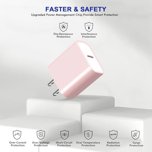 3Pack iPhone 17/16/15 Charge Block, USB C Charger,Pink Charger Adapter Plug - color: Pink