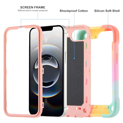MARKILL Compatible with iPhone 17e/iPhone 16e Case with Stand, Military Grade Drop Protection Full Body Rugged Heavy Duty Case 3 in 1 Protective Durable Cover for iPhone 16e/17e - color: Rainbow Pink, size: iPhone 16e/iPhone 17e