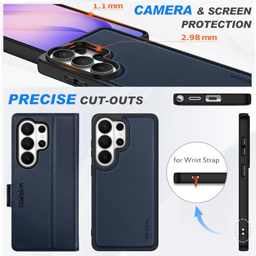 SHIELDON 2 in 1 Genuine Leather Case Wallet for Galaxy S26 Ultra, Navy Blue | Detachable, RFID Blocking, Credit Card Holder, Magnetic Closure, Kickstand, Folio Full Protective Cover - color: Navy Blue