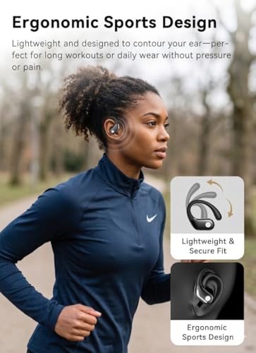 jaddsa Wireless Earbuds, Bluetooth 5.4 Sport Headphones with Smart Charging Case, ENC Noise Cancelling, Ear Buds with IPX7 Waterproof & Bass Stereo Sound for iOS, Android – Jet Black