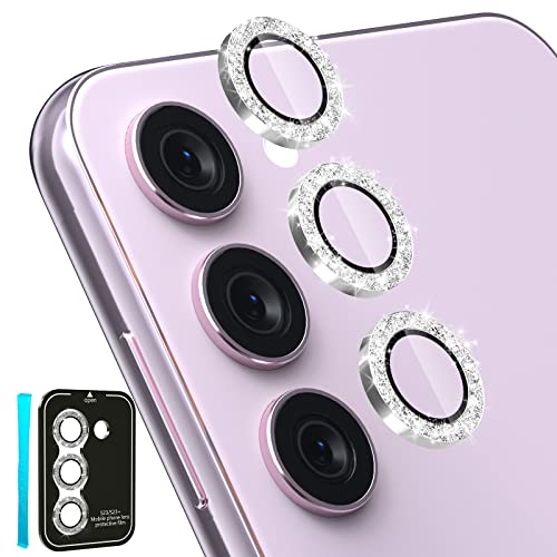 CloudValley [3 Pcs] for Samsung Galaxy S24 / S23 Plus Camera Lens Protector, 9H Tempered Glass + Aluminum Alloy Metal Individual Lens Protective Ring for S24 / S23+ 5G 2023, Glitter Silver - color: Glitter Silver
