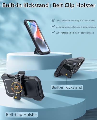 FNTCASE for iPhone 14/13 Case : with Belt-Clip Holster & Kickstand - Heavy Duty Military Grade Protection Cover Shockproof TPU Phone Shell Durable Rugged Full Protective Phonecase - 6.1 inch Black | Rugged Kickstand, Military-Grade Drop Protection, Full B