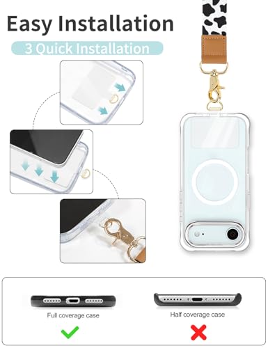 Phone Lanyard Crossbody Strap, Adjustable Neck Strap and Wristlet Strap for Phone Wallet ID Badge with 2 Phone Tabs - color: Cow Print