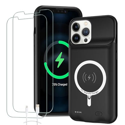 Battery Case for iPhone 13 Pro Max, Full Encircle 12000mAh High Capacity Rechargeable Portable Charger Case Extended Battery Compatible with iPhone 13 Pro Max (6.7 inch) Wireless Charging Case-Black - size: iPhone 13 Pro Max