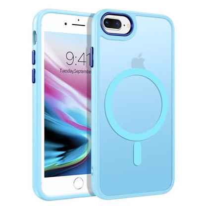 DUEDUE for iPhone 8 Plus Case, iPhone 7 Plus Case Magnetic[Compatible with Magsafe], Translucent Matte Back Protective Cover Shockproof Phone Case for iPhone 7 Plus/8 Plus, Light Blue - color: Light Blue