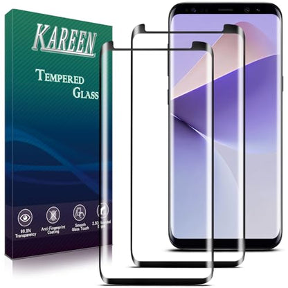 KAREEN 2 Pack Screen Protector for Samsung Galaxy S9 Tempered Glass Film | 3D Curved Full Coverage, 9H Hardness, Anti Scratch, Bubble Free - size: Galaxy S9 5.8-inch