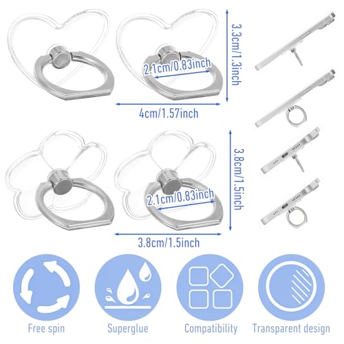 4Pcs Heart Flower Clear Phone Grip, Ymapinc Transparent Phone Ring Holder Grip, Clear Finger Kickstand Cell 360 Degree Rotation Holder for Hand for Tablet Case Accessories