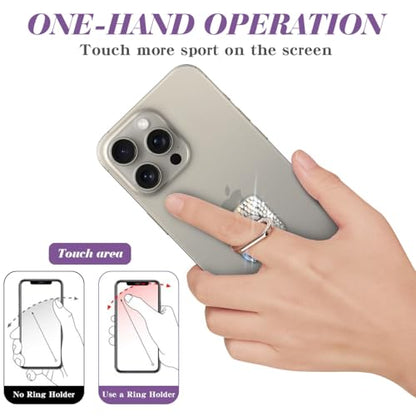 Bling Crystal Rhinestone Cell Phone Ring Holder Grip，360°Rotation Metal Finger Cute Glitter Stand Kickstand Universal Compatible with iPhone Samsung Galaxy LG Google iPad （Silver Square） - color: silver square