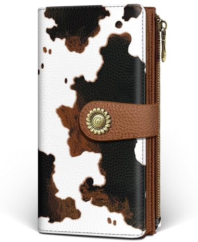 GIANCOMICS Cow Print Womens Wallet RFID Blocking, Credit Card Holder Bifold | Billfold, Cute Cash Purse, Travel Zipper Coin Pocket, Compact Clutch, PU Leather, ID Window, 11 Card Slots, Ladies Gift Woman - color: Cow Print