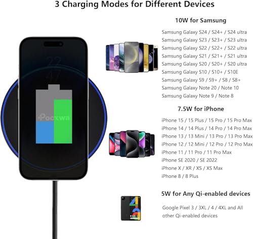 Pocxwa Wireless Charger for Samsung iPhone LG, Fast Wireless Charging Pad