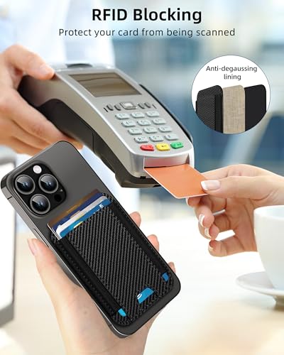 HiWe for MagSafe Wallet, 7 Cards Holder for Phone Case, RFID Blocking - color: Carbon Fiber Wallet - Black Band