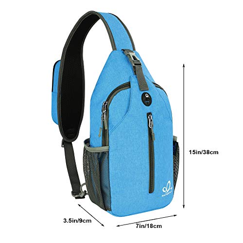 WATERFLY Crossbody Sling Backpack Sling Bag Travel Hiking Chest Bag Daypack | Small Hiking bag,Multi-compartment storage,Water-resistant,Breathable back pad,Reversible adjustable shoulder strap - color: N - Sky Blue