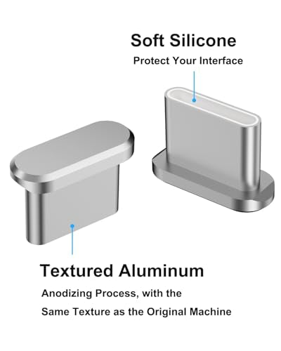 USB C Dust Plug for iPhone 18/17 Series, 4Pcs Aluminum+Silicone, Silver - color: Silver