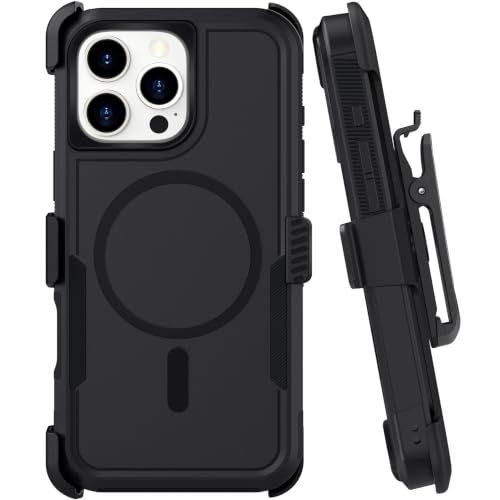 Belt Clip Holster Compatible with iPhone 16 Pro Max Defender Case with 360° Rotating Stand - Heavy-Duty Protection, Drop-Proof and Shock-Resistant, Magnetic, Black - size: iPhone 16 Pro Max